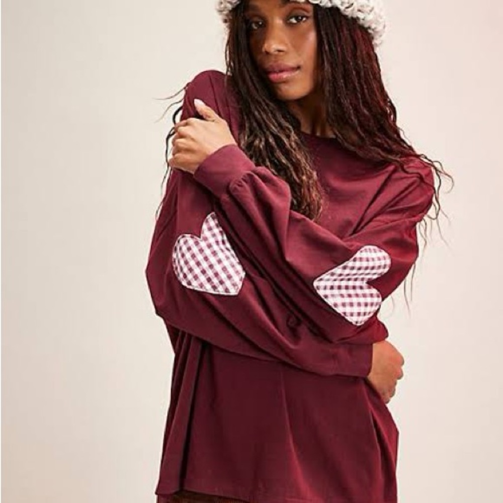 NEW Daydreamer Gingham Heart Patch Long Sleeve Tee